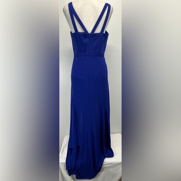Size 0 BCBG Royal Blue ruffled hem dress with 2 front slits and cutouts - Picture 8 of 9